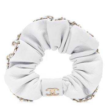 CHANEL Lambskin Chain CC Hair Scrunchie White