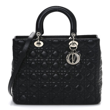 CHRISTIAN DIOR Lambskin Cannage Large Lady Dior Black