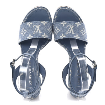 LOUIS VUITTON Monogram Jacquard Denim Platform Sandals 40 Blue