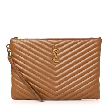 SAINT LAURENT Calfskin Matelasse Monogram Cassandre Tablet Pouch Cork