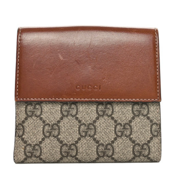 GUCCI GG Supreme Monogram French Flap Wallet Brown