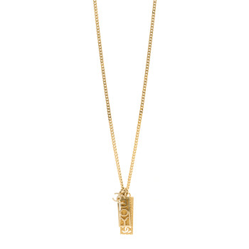 CHANEL Metal Crystal CC Boy Pendant Long Necklace Gold