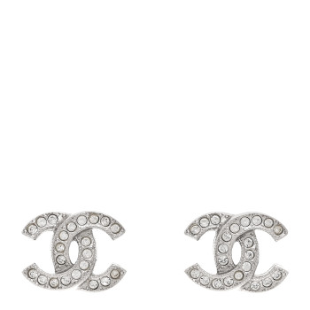 CHANEL Metal Crystal CC Earrings Silver