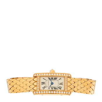 CARTIER 18K Pink Gold Diamond Bezel 15mm Tank American Watch