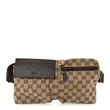 GUCCI GG Monogram Double Pocket Belt Bag Dark Brown