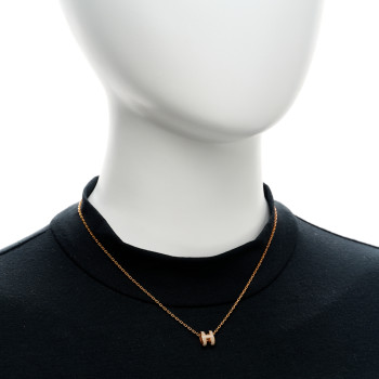 HERMES Lacquered Rose Gold Mini Pop H Pendant Necklace Marron Glace