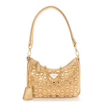 PRADA Soft Calf Stitched Mini Re-Edition 1995 Chaine Shoulder Bag Platino