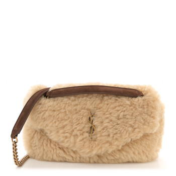 SAINT LAURENT Shearling Calypso Crossbody Crema Naturel Dark Cigar