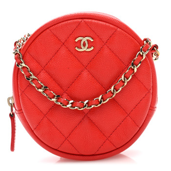 CHANEL Caviar Quilted Round Clutch With Chain Red