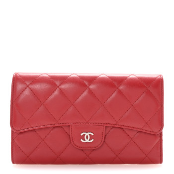 CHANEL Lambskin Quilted Large Flap Wallet Red