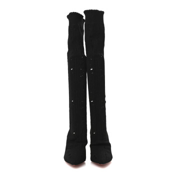 CHRISTIAN LOUBOUTIN Tricot Lurex Sandrine 80 Sock Knee Boots 36 Black