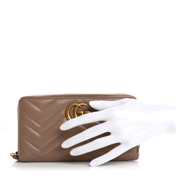 GUCCI Calfskin Matelasse GG Marmont Zip Around Wallet Porcelain Rose