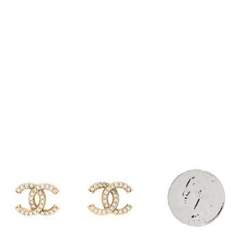 CHANEL Crystal CC Earrings Gold