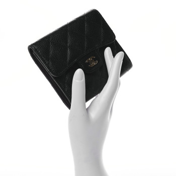CHANEL Caviar Quilted Compact Flap Wallet Black