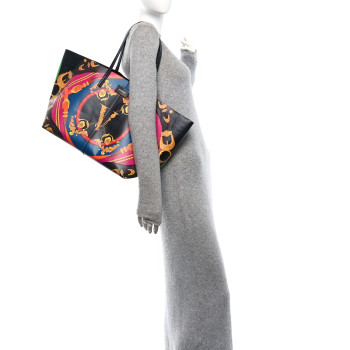 VERSACE Calfskin Heritage Printed Tote Black Multicolor