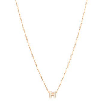 HERMES Lacquered Rose Gold Mini Pop H Pendant Necklace White