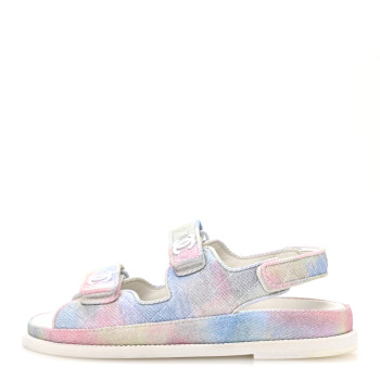 CHANEL Printed Fabric Quilted Dad Sandals 36.5 Green Pink Blue