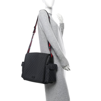 GUCCI GG Supreme Monogram Web Messenger Diaper Bag Black Grey