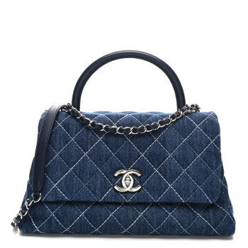 CHANEL Denim Quilted Small Coco Handle Flap Blue