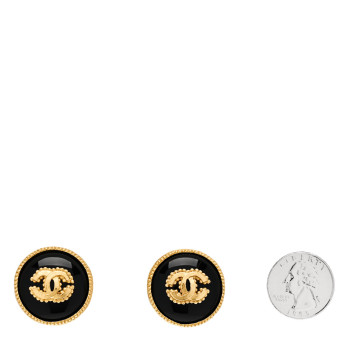 CHANEL CC Round Clip On Earrings Black Gold