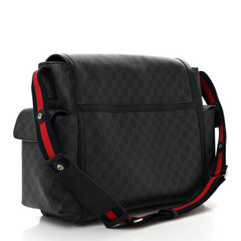 GUCCI GG Supreme Monogram Web Messenger Diaper Bag Black Grey