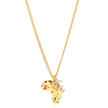 CHANEL Crystal Pearl CC Africa Pendant Necklace Gold White