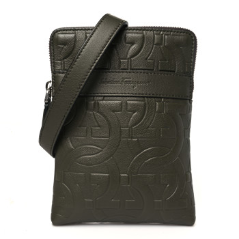 SALVATORE FERRAGAMO Calfskin Embossed Gancini Crossbody Green