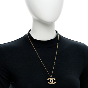 CHANEL Crystal Enamel CC Reversible Pendant Necklace Gold