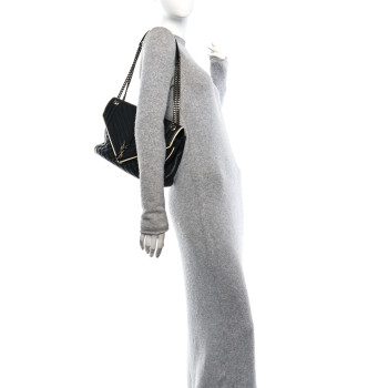 SAINT LAURENT Calfskin Mixed Matelasse Triquilt Large Monogram Envelope Satchel Black White