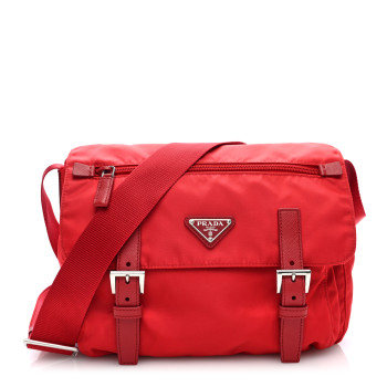PRADA Tessuto Nylon Saffiano Messenger Bag Rosso