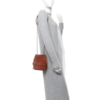 BURBERRY Suede Fringe Mini Bucket Bag Russet Pink