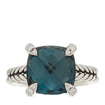 DAVID YURMAN Sterling Silver Diamond Hampton Blue Topaz 11mm Chatelaine Ring 54 7