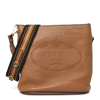 PRADA Vitello Phenix Embossed Logo Shoulder Bag Brown