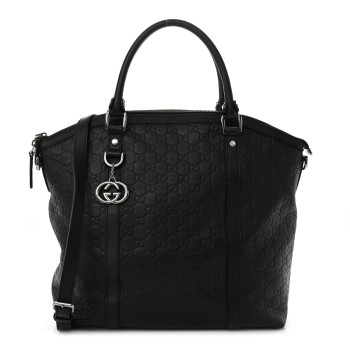 GUCCI Guccissima Large GG Charm Convertible Dome Satchel Black