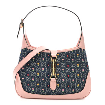 GUCCI New Denim GG Monogram Calfskin Love Parade Small Jackie 1961 Hobo Light Pink