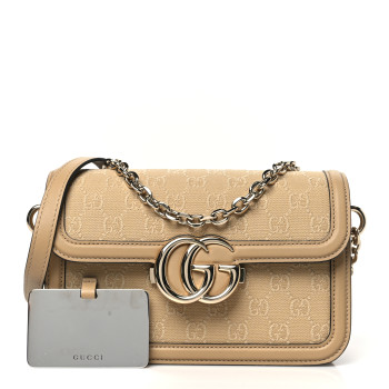 GUCCI Monogram Small Gucci Go Shoulder Bag Beige
