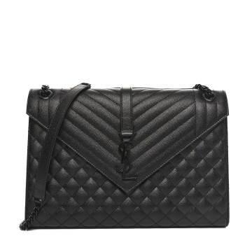 SAINT LAURENT Grain De Poudre Textured Mixed Matelasse Large Triquilt Monogram Monochrome Satchel Black