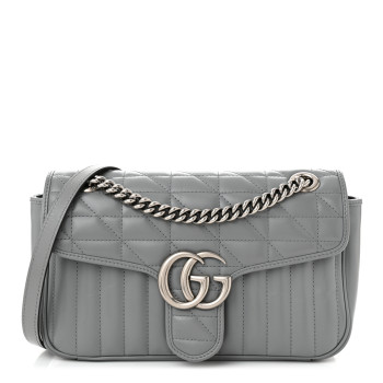GUCCI Calfskin Matelasse Aria Small GG Marmont Shoulder Bag Deep Grey