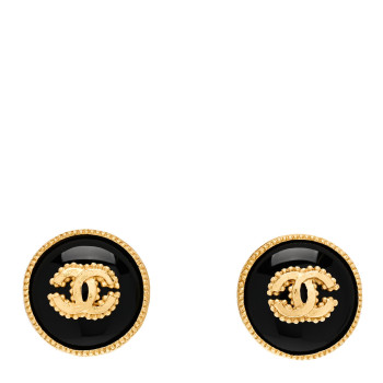 CHANEL CC Round Clip On Earrings Black Gold
