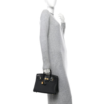 HERMES Togo Matte Alligator Birkin Touch 25 Black