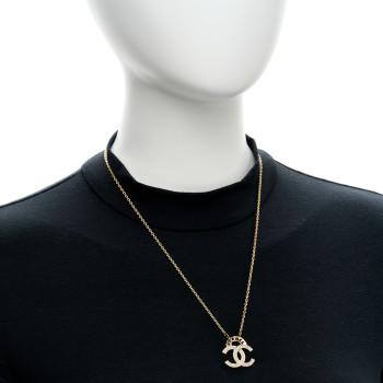 CHANEL Crystal CC Cutout Logo Pendant Necklace Gold