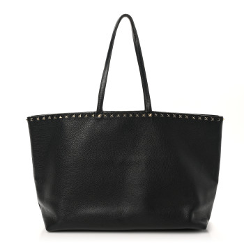 VALENTINO GARAVANI Grained Calfskin Rockstud Shoulder Tote Black