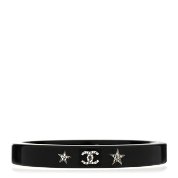 CHANEL Resin Crystal CC Star Bangle Bracelet Black