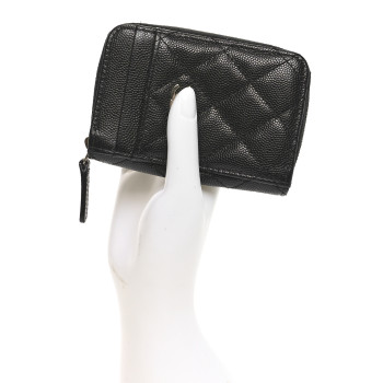 CHANEL Caviar Quilted Zip Card Holder Black
