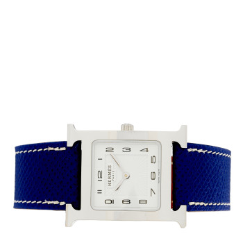 HERMES Stainless Steel Epsom 26mm Heure H Hour Quartz Watch Bleu Electrique