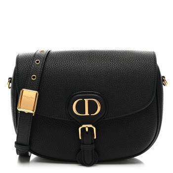CHRISTIAN DIOR Grained Calfskin Medium Bobby Flap Black
