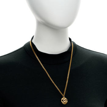 CHANEL Crystal CC Chain Pendant Necklace Gold