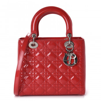 CHRISTIAN DIOR Patent Cannage Medium Lady Dior Red