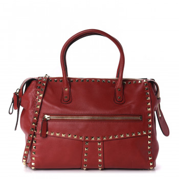 VALENTINO GARAVANI Calfskin Rockstud Top Handle Satchel Rosso Valentino