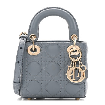 CHRISTIAN DIOR Lambskin Cannage Micro Lady Dior Cloud Gray